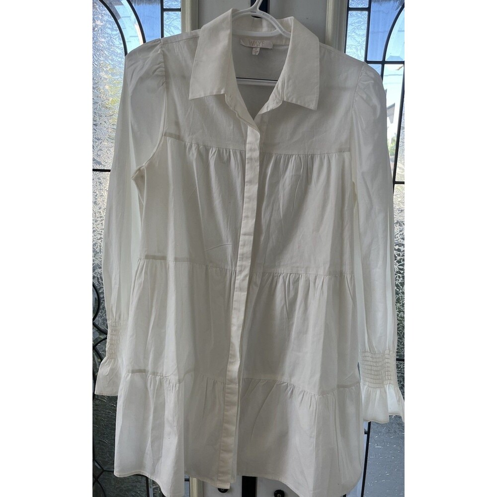 Wayf Womens Mini Dress Small White Cotton Long Sleeve Tiered Classic